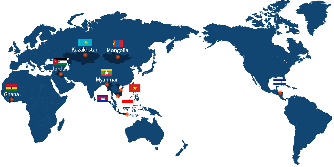 KSP map images: Ghana, Jordan, Kazakhstan, Mongolia, Myanmar, Vietnam, Cambodia, Indonesia, Honduras
